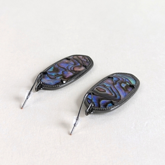 Kendra Scott Elle Drop Earrings Abalone Shell Black Gunmetal Blue Gray Teal - Picture 3 of 9